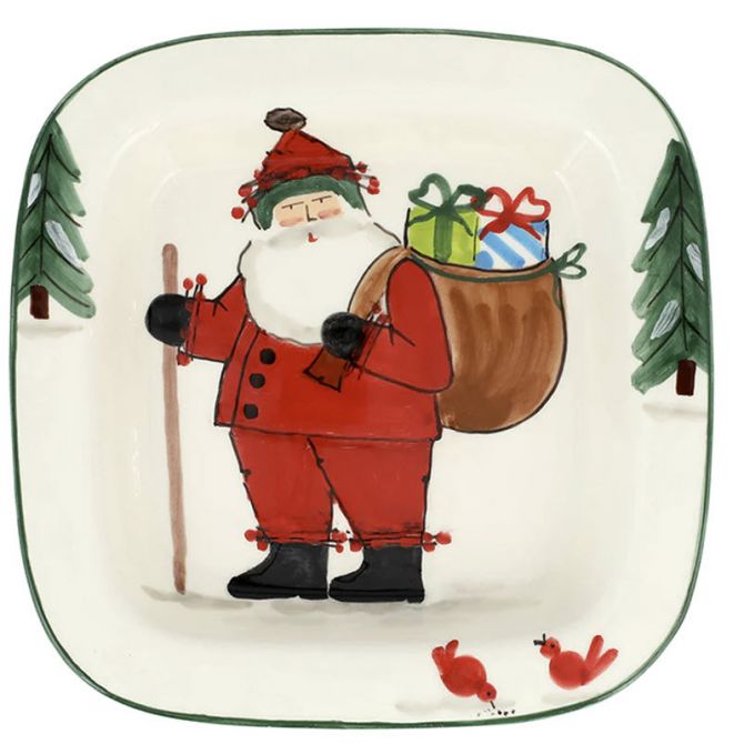 Vietri Old St. Nick with Gifts Rimmed Square Platter, Small