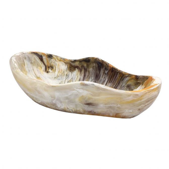 Nashi Oval Scallop Bowl, Mocha Swirl