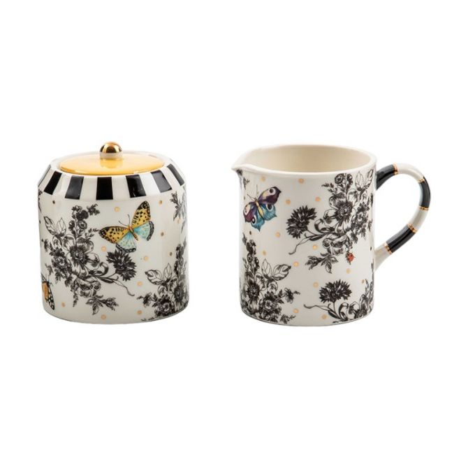 MacKenzie-Childs Butterfly Toile Creamer and Sugar Set