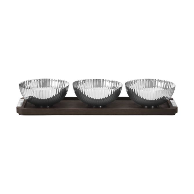 Georg Jensen Bernadotte Tray with Bowls, Smoked Oak