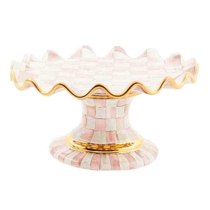 MacKenzie-Childs Rosy Check Ceramic Fluted Cake Stand