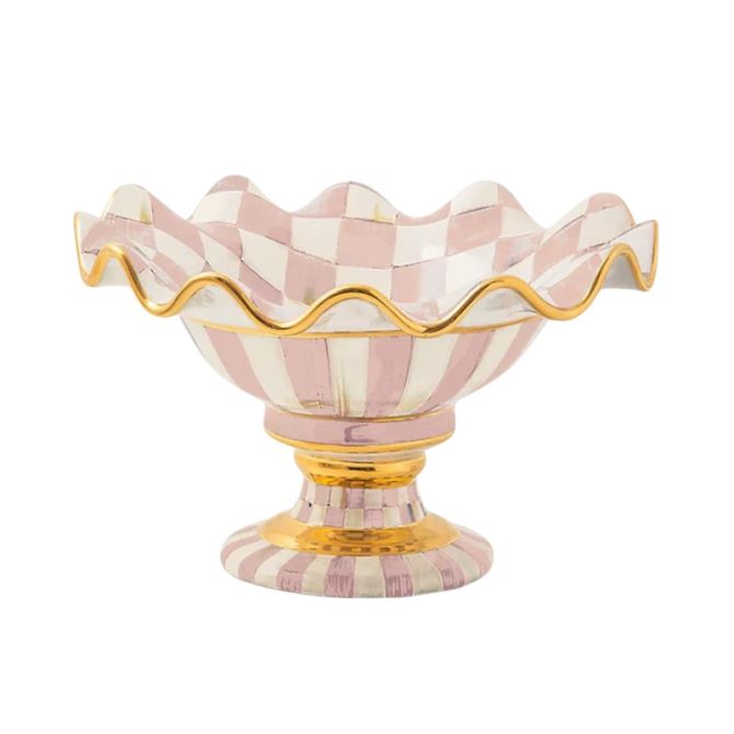 MacKenzie-Childs Rosy Check Ceramic Compote