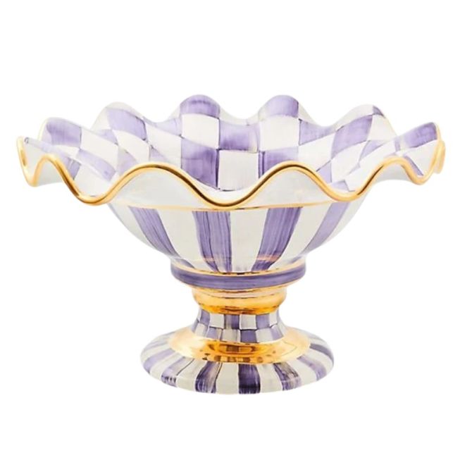 MacKenzie-Childs Plum Check Fluted Compote