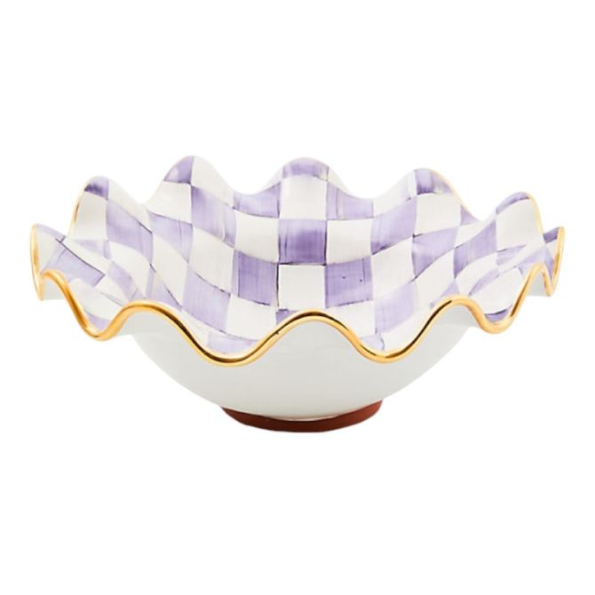 MacKenzie-Childs Plum Check Medium Ceramic Fluted Serving Bowl