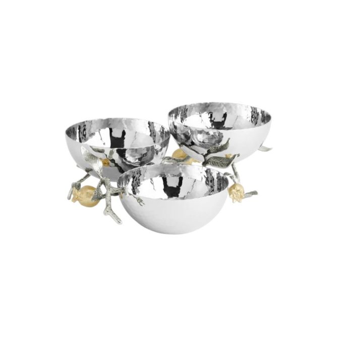 Michael Aram Pomegranate Silver and Yellow Gold Triple Bowl