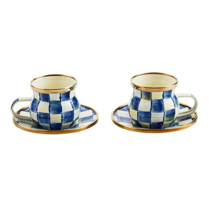 MacKenzie-Childs Royal Check Espresso Cup & Saucer, Set of 2