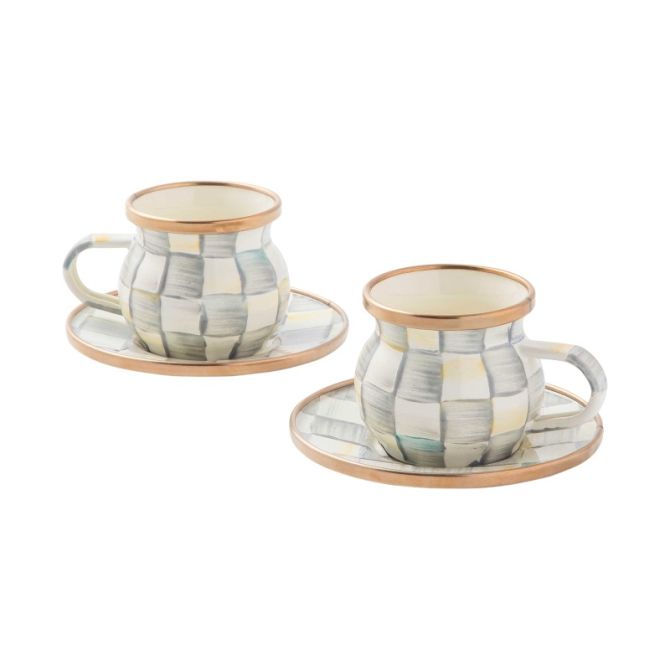 MacKenzie-Childs Sterling Check Espresso Cup & Saucer, Set of 2