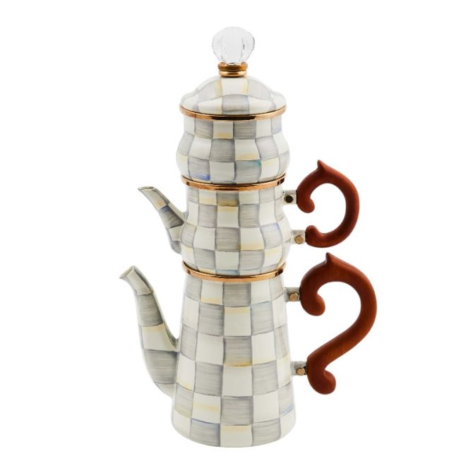 MacKenzie-Childs Sterling Check Stackable Coffee Set