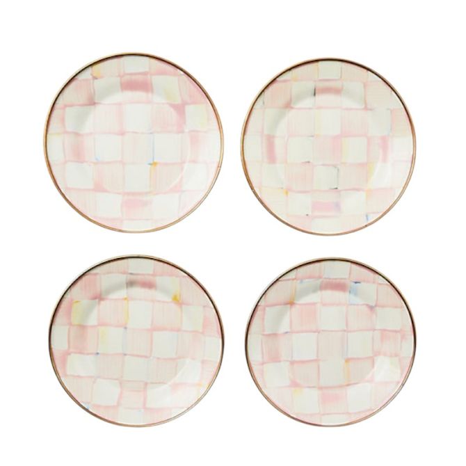 MacKenzie-Childs Rosy Check Appetizer Plates, Set of 4