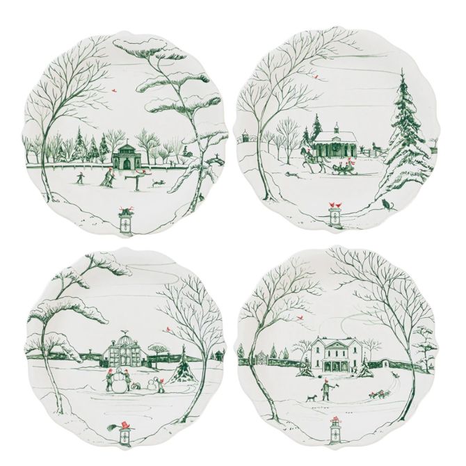 Juliska Country Estate Winter Frolic Evergreen Party Plates, Set of 4