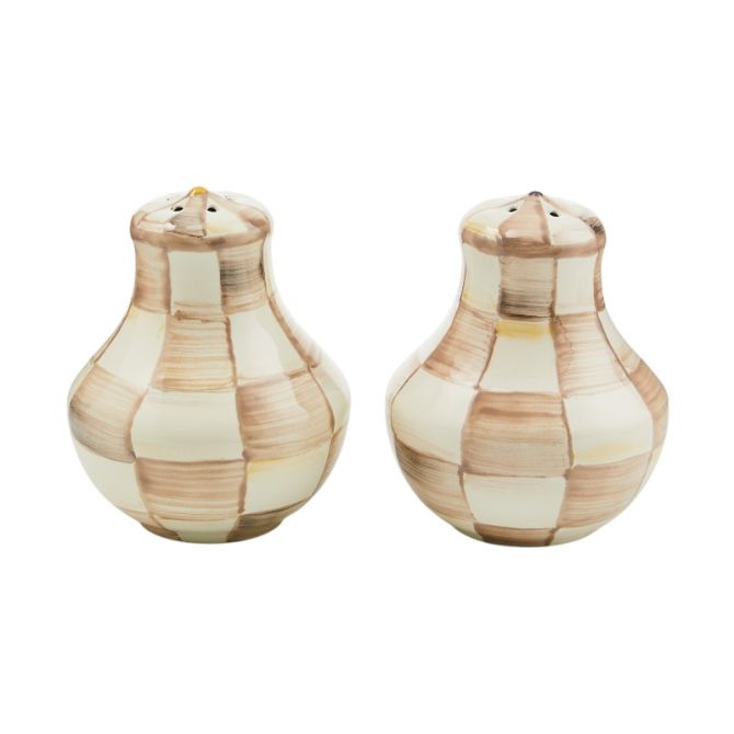 MacKenzie-Childs Mocha Check Salt and Pepper Shakers