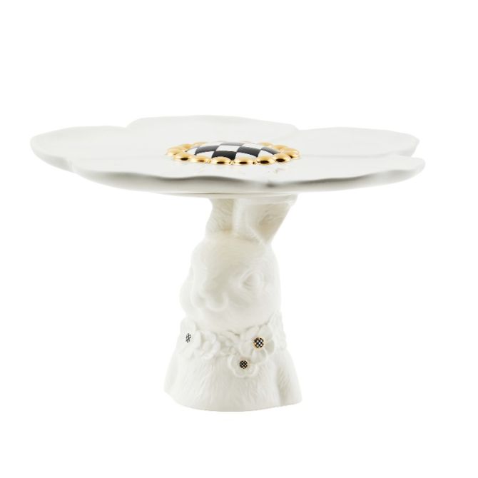 MacKenzie-Childs White Rabbit Ceramic Pedestal Platter