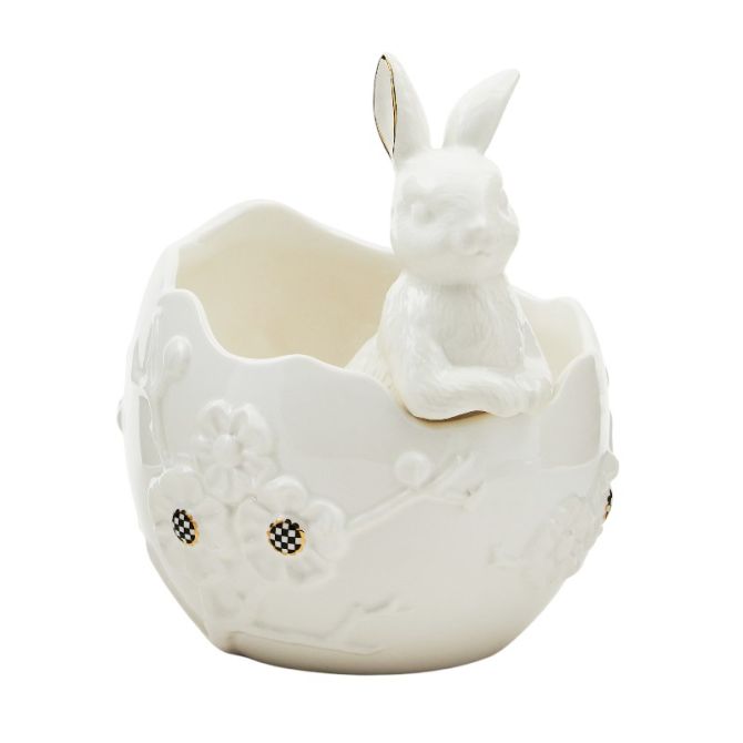 MacKenzie-Childs White Rabbit Ceramic Cracked Egg Bunny Bowl