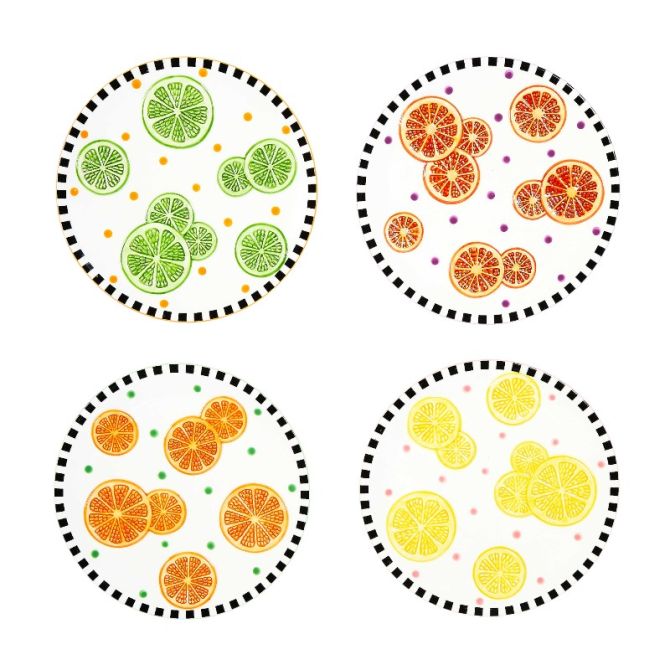 MacKenzie-Childs Tutti Frutti Dessert Plates, Set of 4