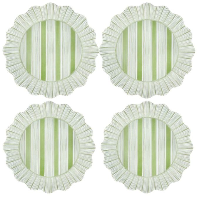 Juliska Cabana Stripe Melamine Set of 4 Dinner Plates, Seagrass