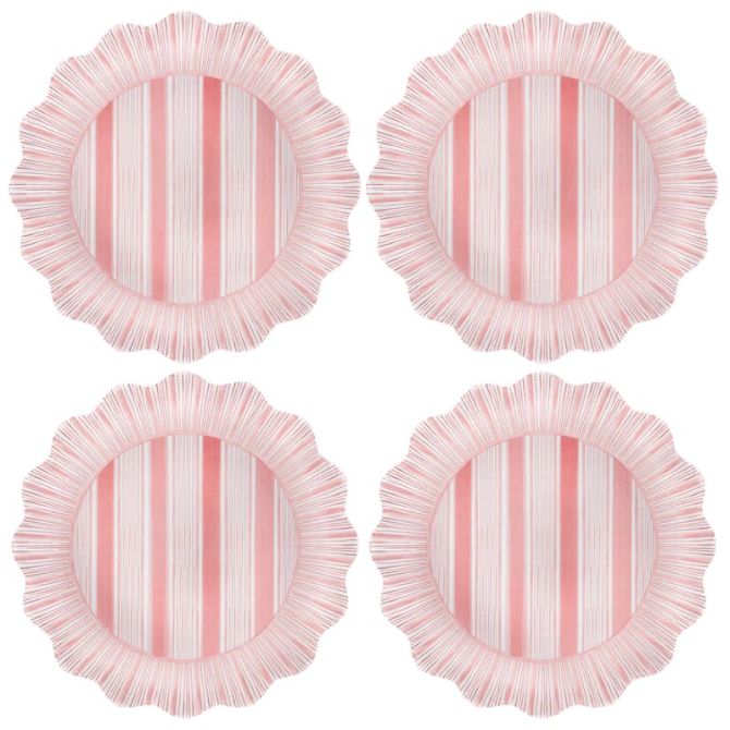 Juliska Cabana Stripe Melamine Set of 4 Dinner Plates, Coral