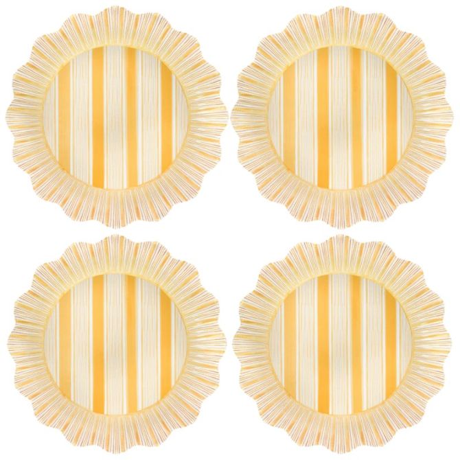 Juliska Cabana Stripe Melamine Set of 4 Dinner Plates, Sunshine