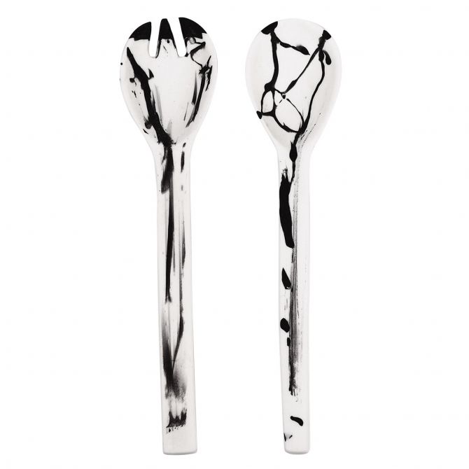 Nashi Everyday Salad Servers, White and Black Splatter