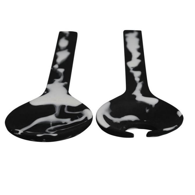 Nashi Classic Salad Servers, Black with White Splatter