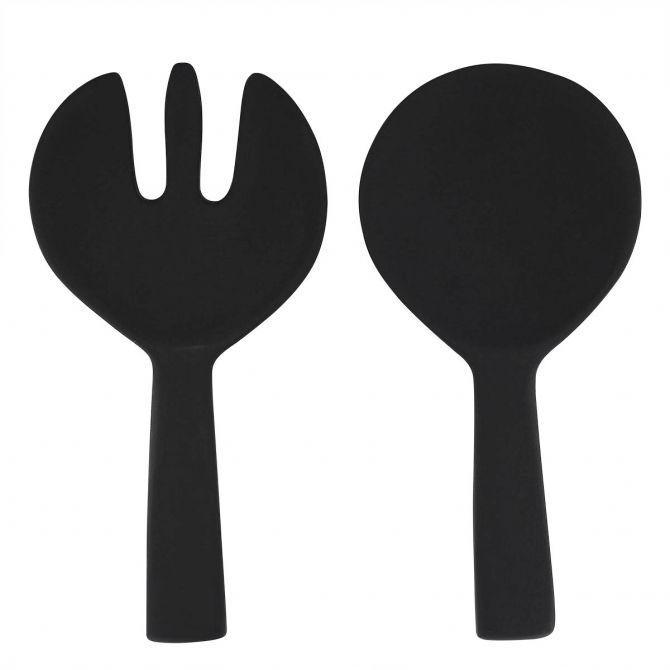 Nashi Short Handle 2 Piece Salad Servers, Solid Black