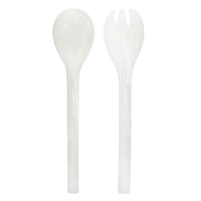 Nashi Classic 2 Piece Salad Servers, White Swirl