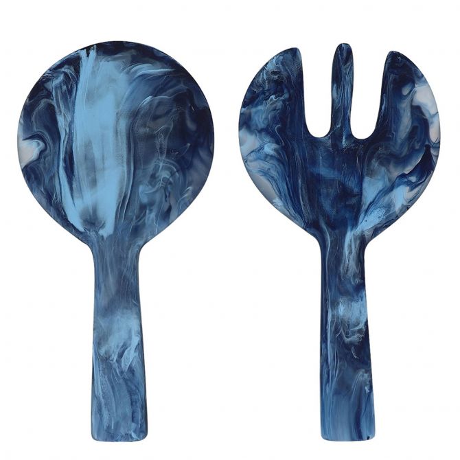 Nashi Short Handle 2 Piece Salad Servers, Denim Swirl