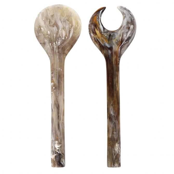 Nashi Classic 2 Piece Salad Servers, Mocha Swirl