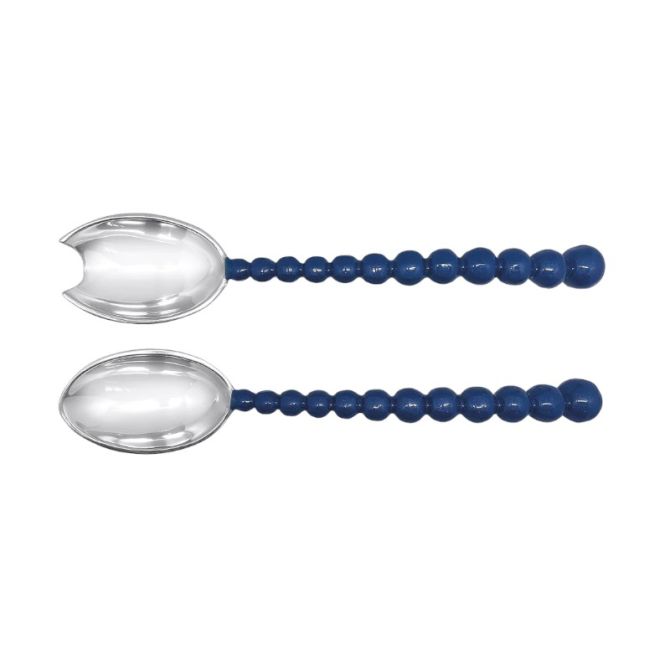 Mariposa Pearled Blue Salad Servers, Large