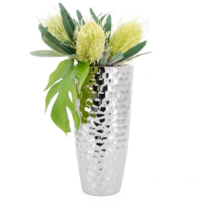 Torre & Tagus Bold Hammered Ceramic Taper Vase, 13.5"