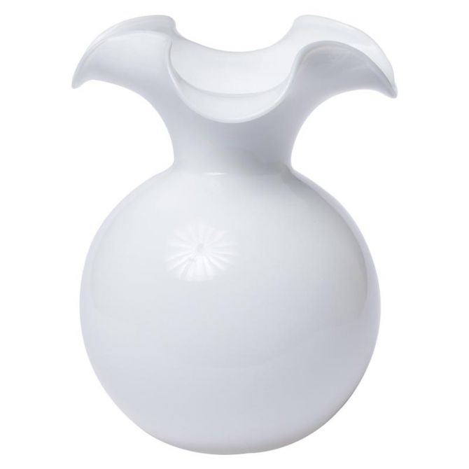 Vietri Hibiscus Glass White Fluted Vase, Large