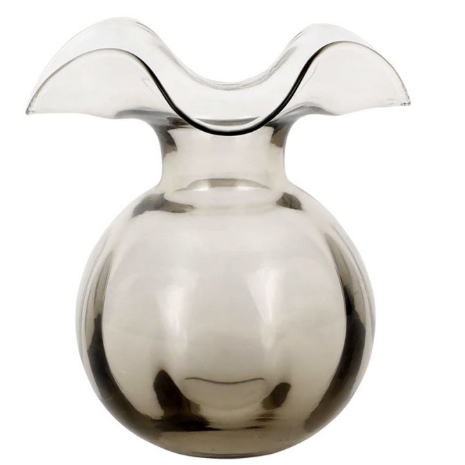 Vietri Hibiscus Glass Grey Fluted Vase, Medium