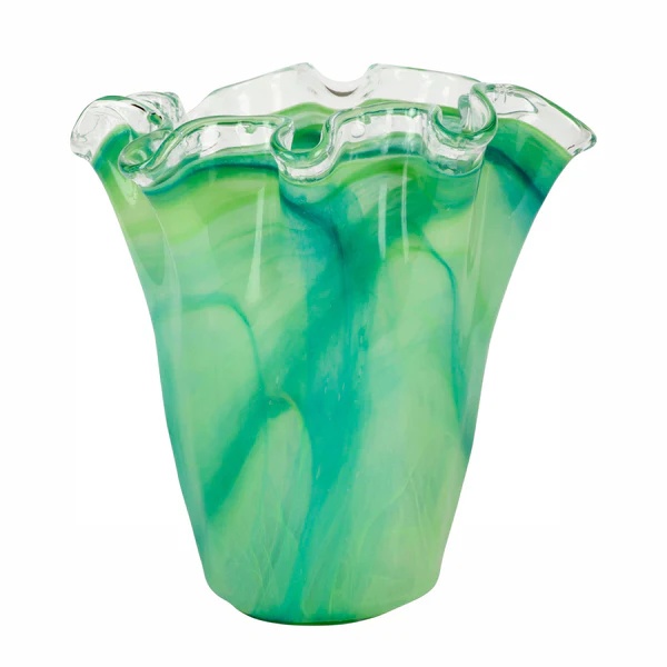 Vietri Onda Glass Green Ruffled Vase