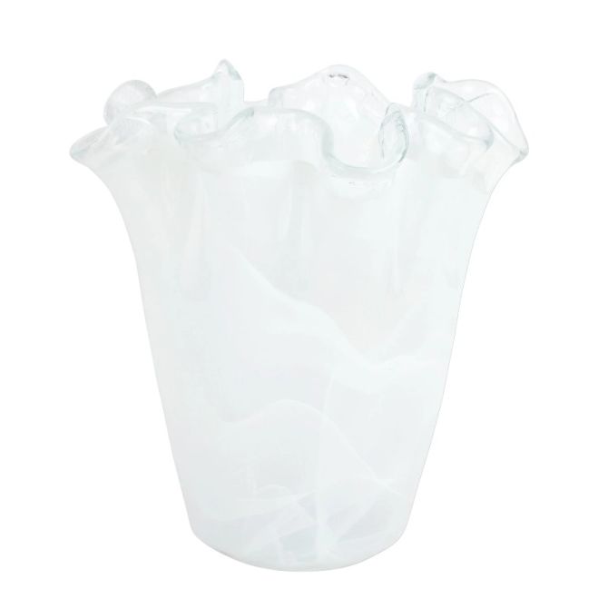 Vietri Onda Glass Ruffled Vase, White