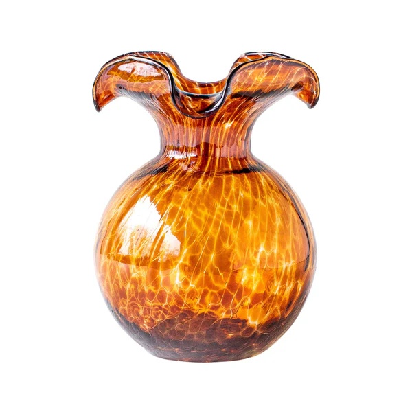 Vietri Hibiscus Glass Brown Tortoiseshell Small Fluted Vase