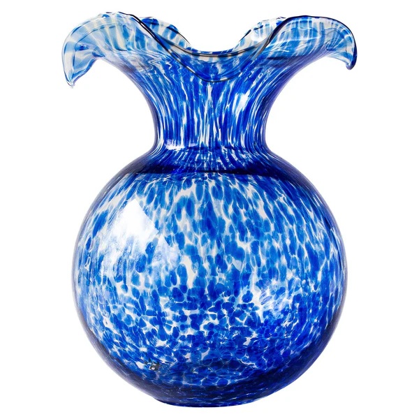 Vietri Hibiscus Glass Cobalt Tortoiseshell Large Fluted Vase