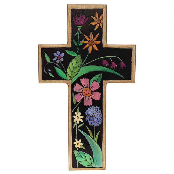 Sticks Black Floral Cross