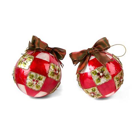 Mackenzie Childs Red Poinsettia Large Ball Ornaments Set Of 2