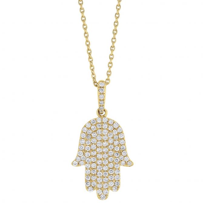 Diamond Pavé Hamsa Pendant in Yellow Gold