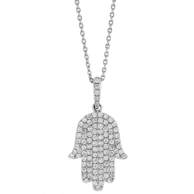 Diamond Pavé Hamsa Pendant in White Gold