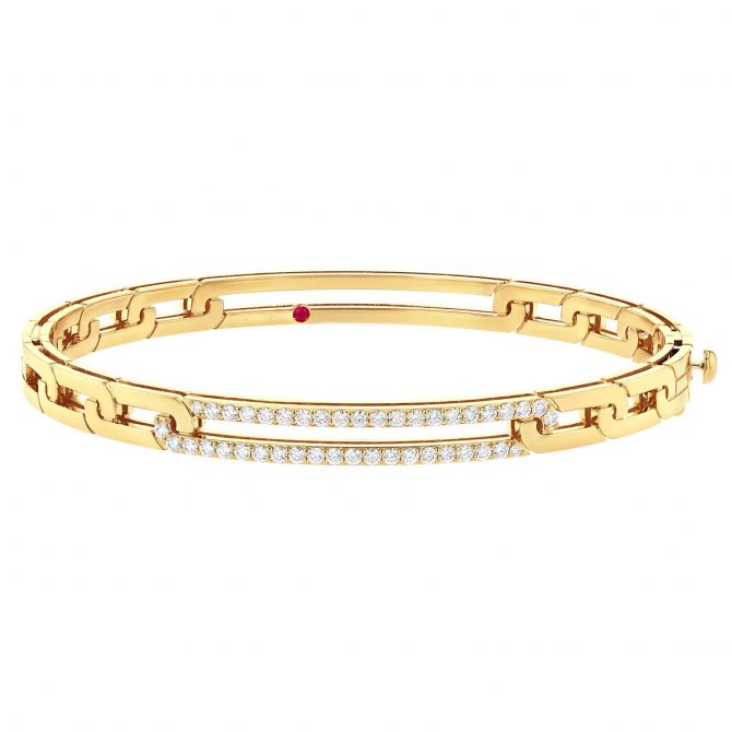 Roberto Coin Navarra Diamond Pave Extended Link Bangle Bracelet in Yellow Gold