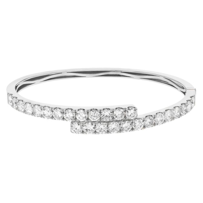 Diamond Bypass Bangle Bracelet in White Gold