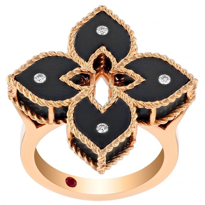 Roberto Coin Venetian Princess Grey Titanium & Diamond Flower Ring in Rose Gold