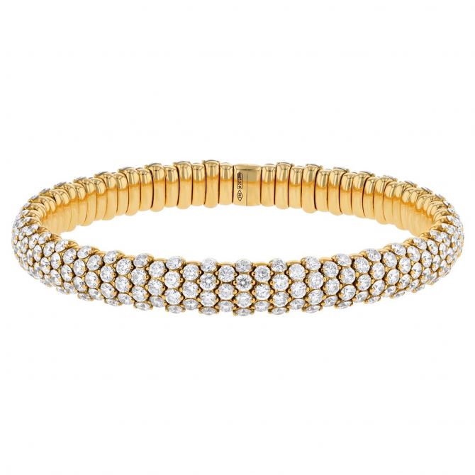 Zydo Collection Diamond Pave Rounded Stretch Bracelet in Yellow Gold