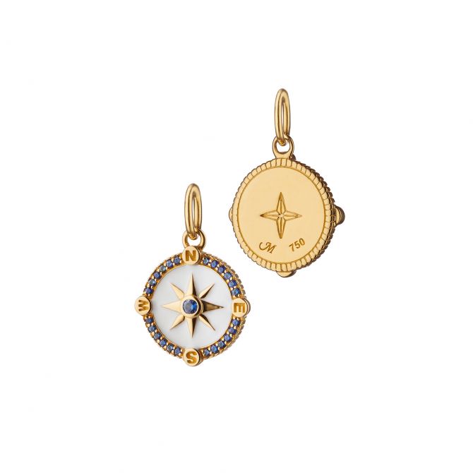 Monica Rich Kosann Mini Adventure Compass Charm with Enamel in Yellow Gold