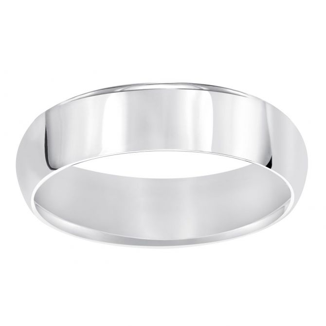 6 mm Comfort Fit Wedding Band in White Gold, Size 10