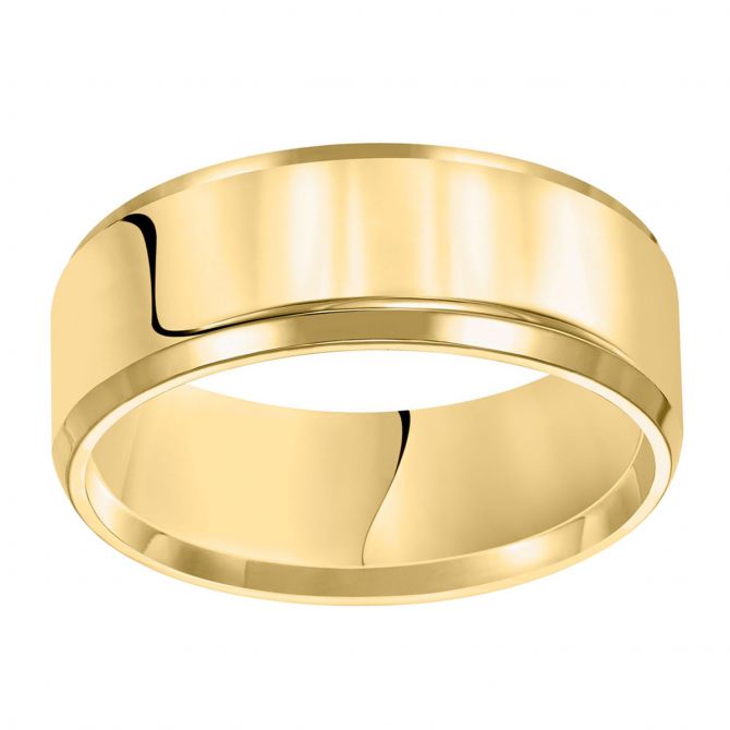 8 mm Flat Wedding Band with Beveled Edge in Yellow Gold, Size 9.5