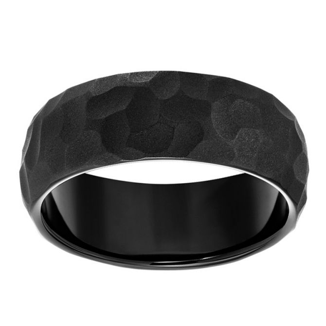 Black Tungsten Hammered 8 mm Wedding Band, Size 10