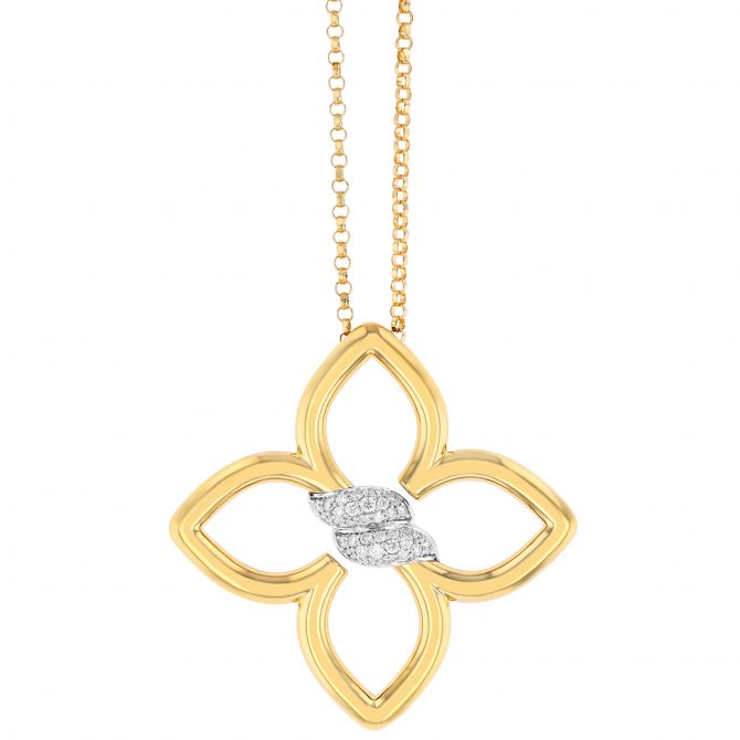 Roberto Coin Cialoma Diamond Pavé Twist Medium Flower Pendant in Yellow Gold