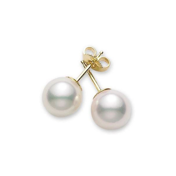 Mikimoto Akoya Cultured Pearl Stud Earrings in Yellow Gold, 7-7.5 mm