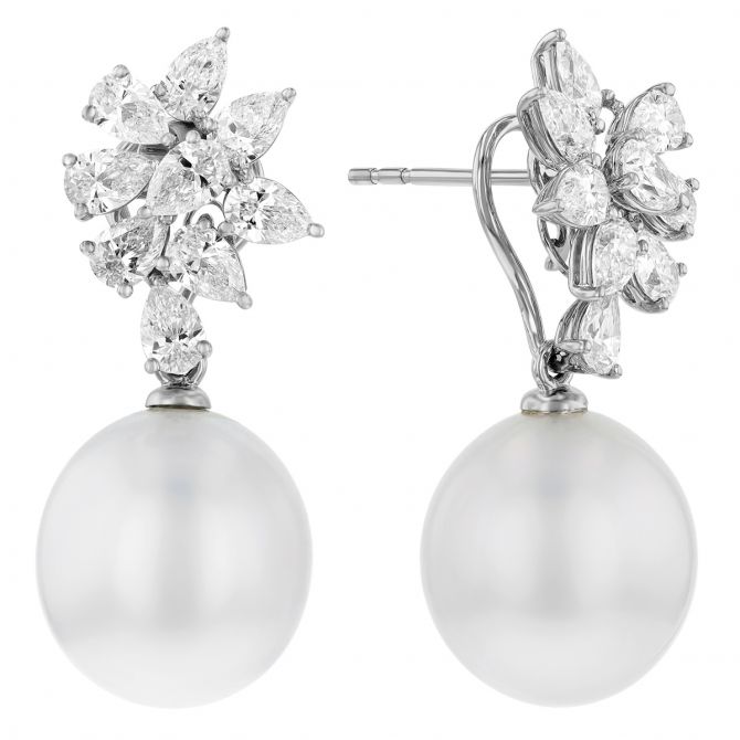 TARA Pearls South Sea Cultured Pearl & Diamond Cluster Dangle Earrings in White Gold